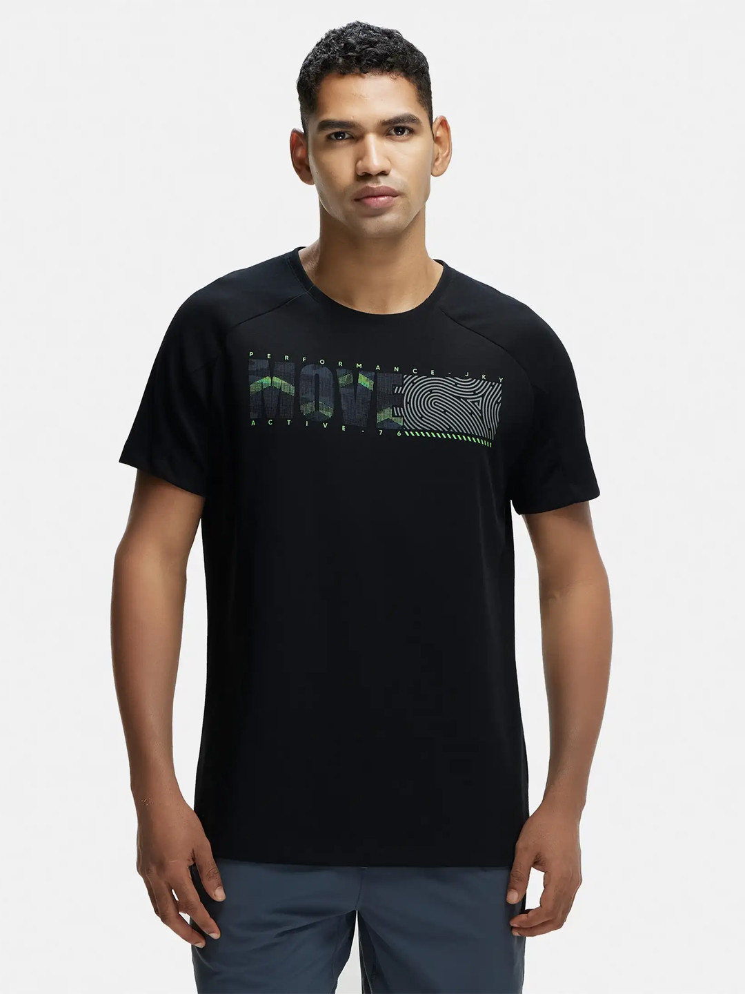 Jockey Men Black & Grey Printed Round Neck Tshirt