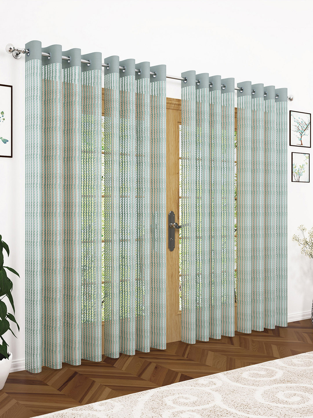 Story@home Sea Green Set of 4  200GSM Sheer Semi Long Door Curtains