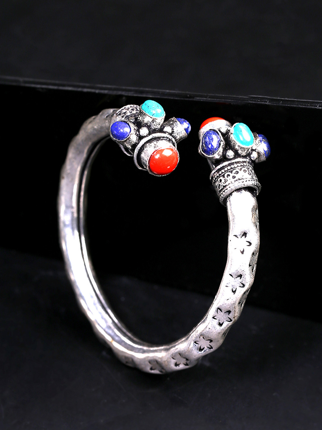 Yellow Chimes Women Silver-Toned Afghani Style Oxidized Kada Bracelet