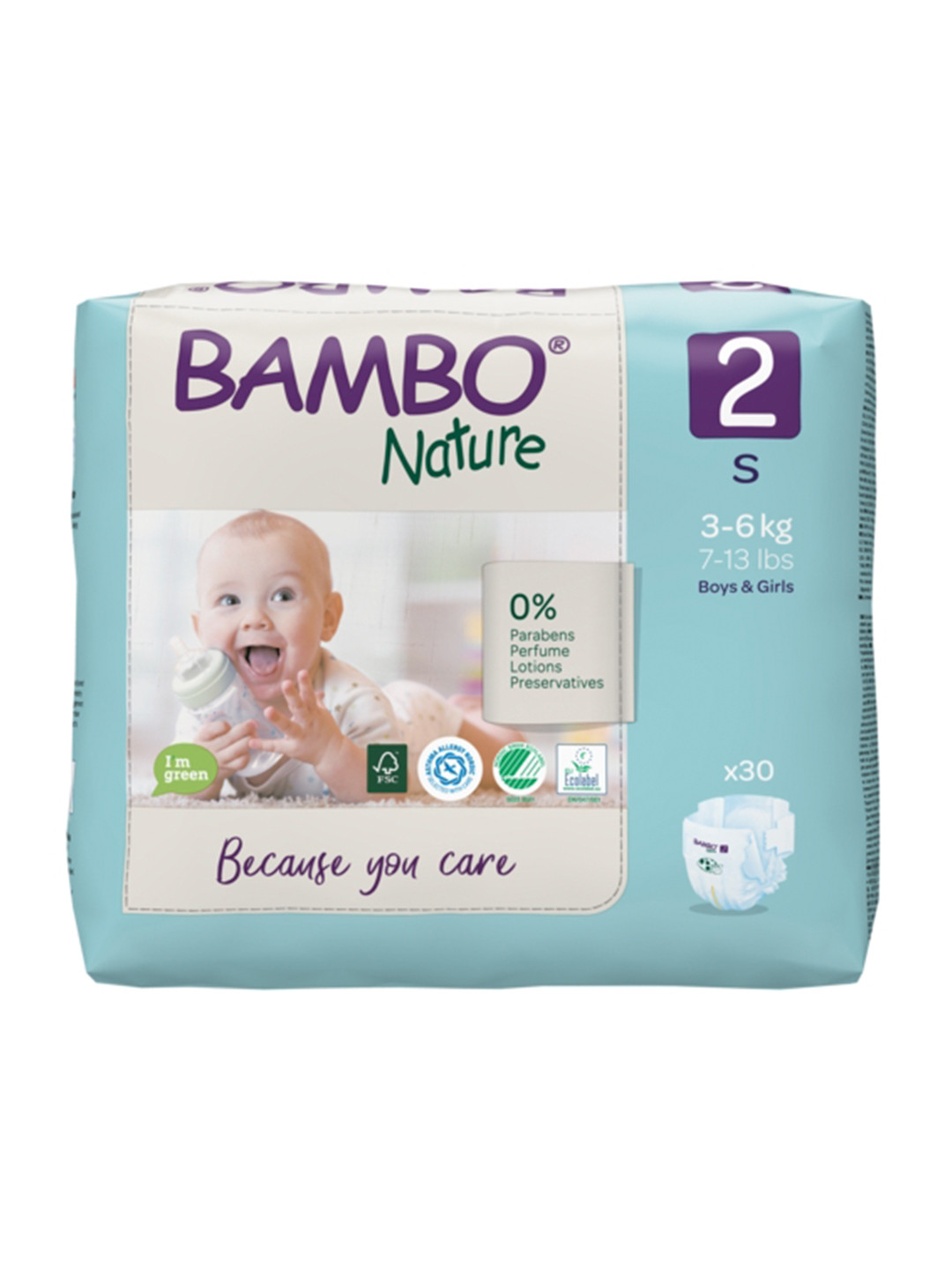 Bambo Nature Eco-friendly Tape Diapers with Wetness Indicator - Small Size, 30 Pieces