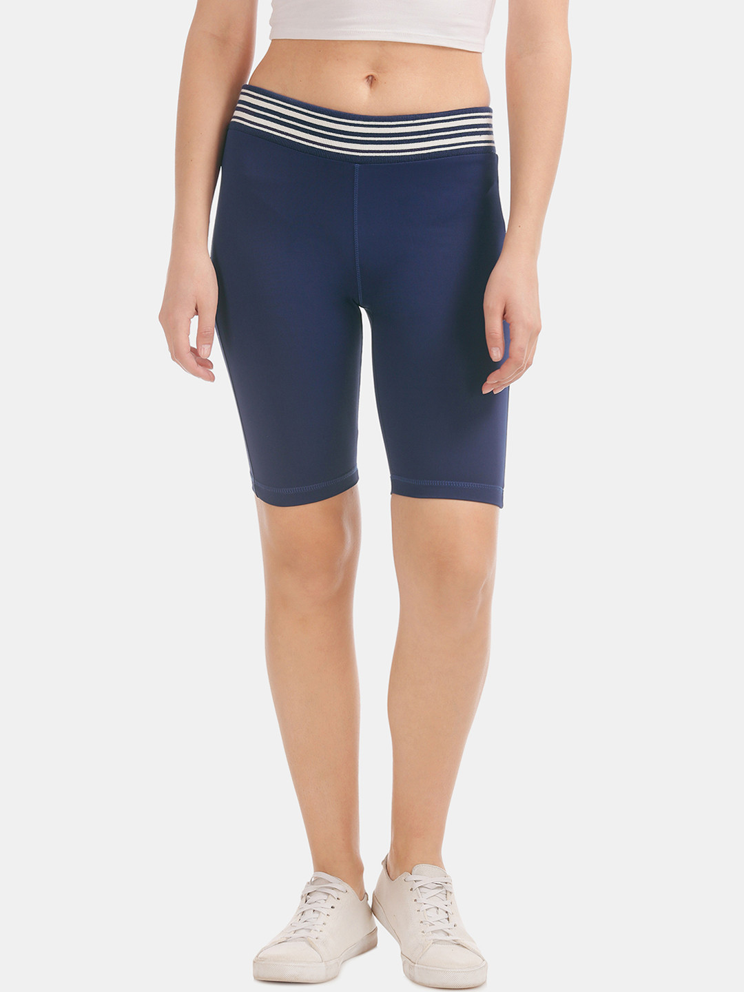 Sugr Women Navy Blue Solid Regular Fit Active Shorts