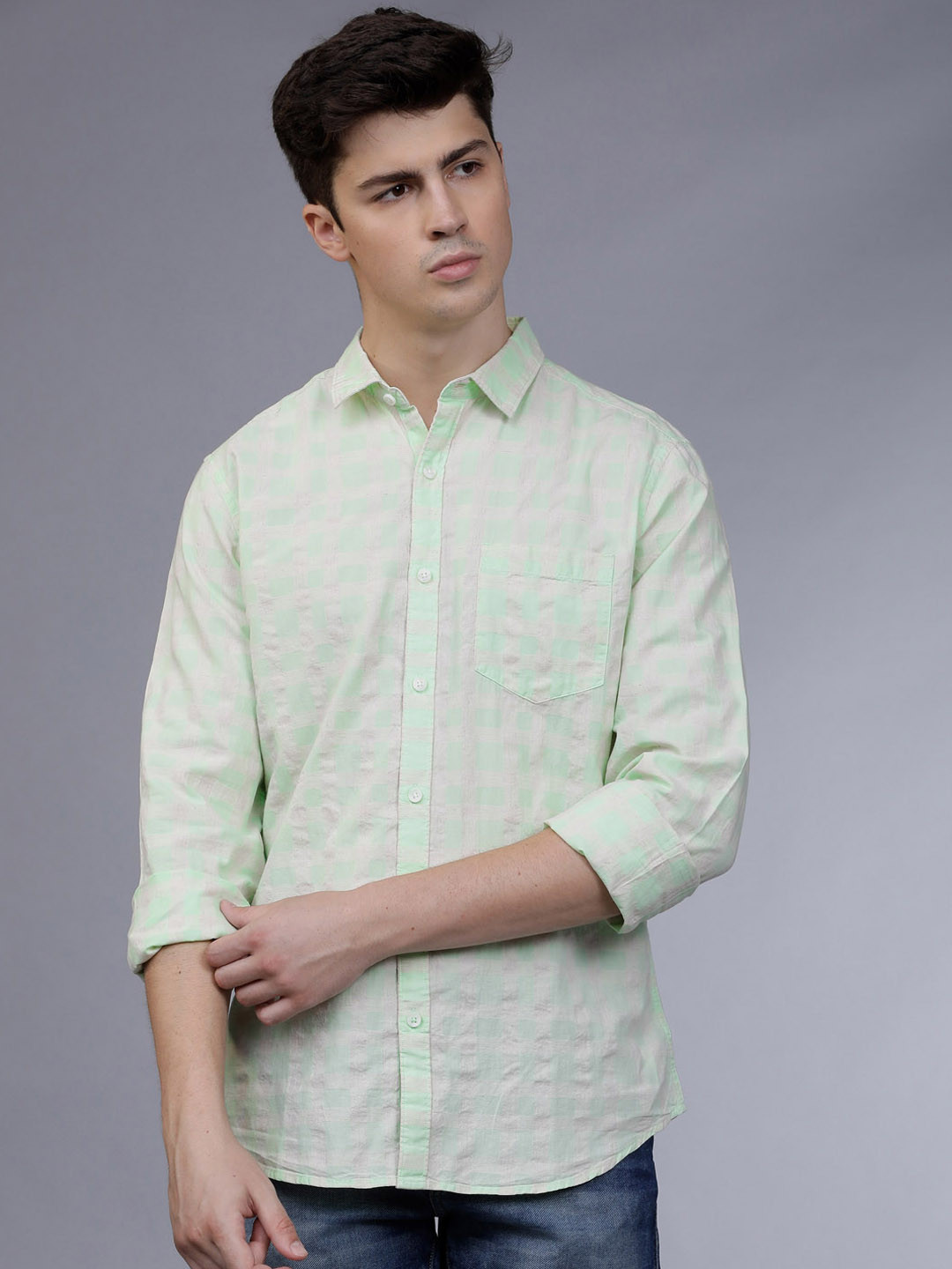 HIGHLANDER Men Green Slim Fit Striped Casual Shirt