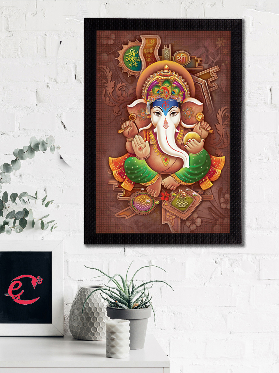 eCraftIndia Brown & Orange Lord Ganesha Satin Matt Texture UV Wall Painting
