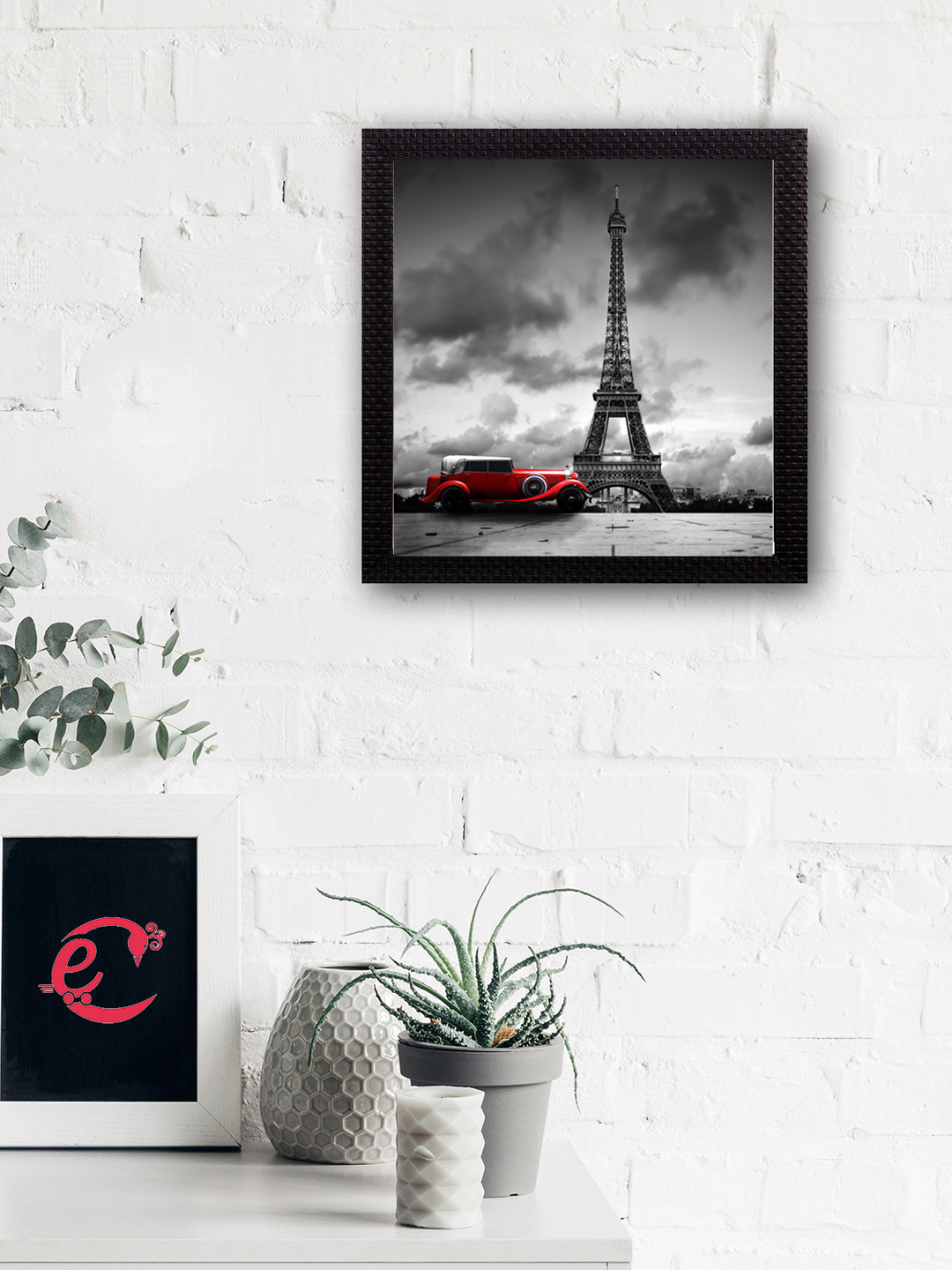 eCraftIndia White & Black Effiel Tower Design Satin Matt Texture UV Art Wall Painting