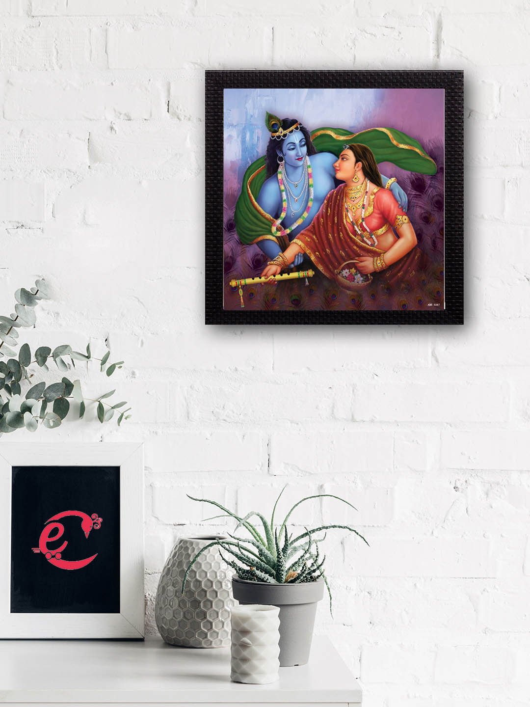 eCraftIndia Lord Krishna Black Wall Home Office Square Paintings Wall Art -11.8 x 11.8In