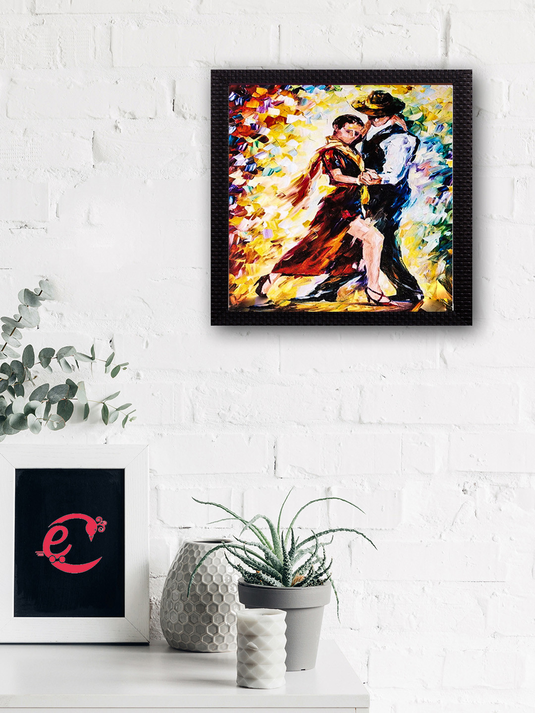 eCraftIndia Yellow & Red Loving Couple Satin Matt Texture UV Wall Art