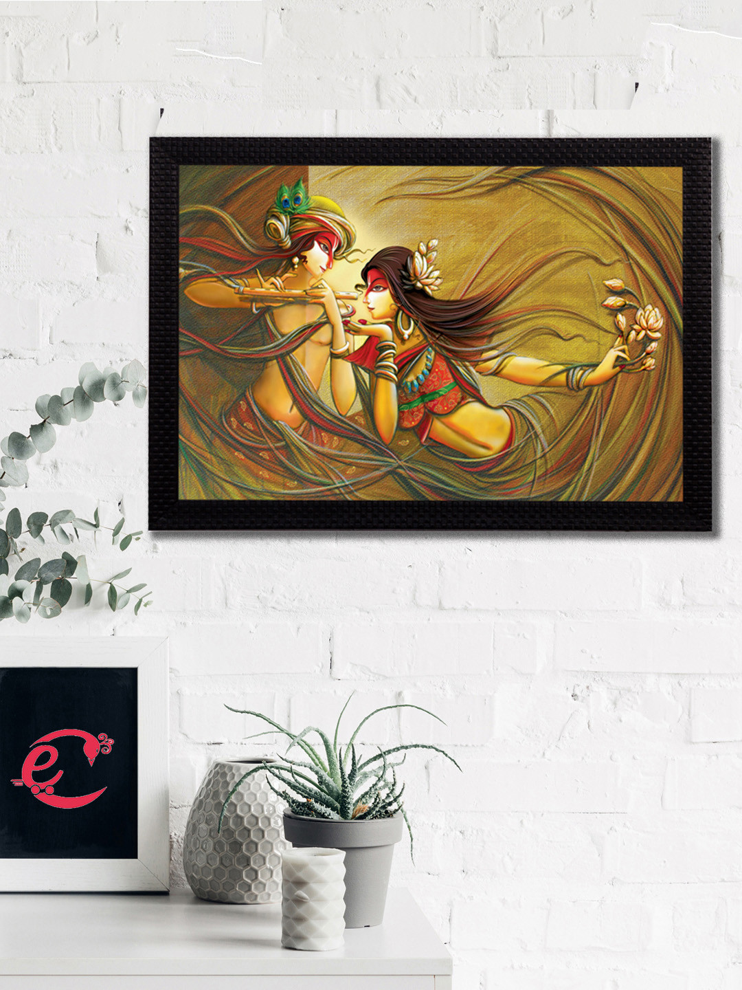 eCraftIndia Radha Krishna Printed Square UV Art Paintings Wall Art - 10x14In