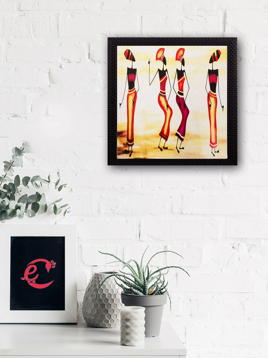 eCraftIndia Yellow & Orange Abstract 4 Lady Satin Matt Texture UV Wall Art