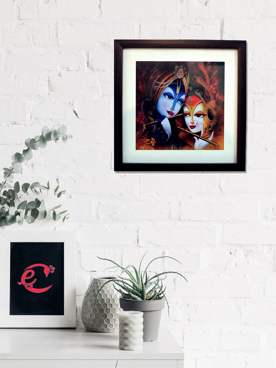 eCraftIndia Blue & Red Radha Krishna Satin Matte Texture UV Wall Painting