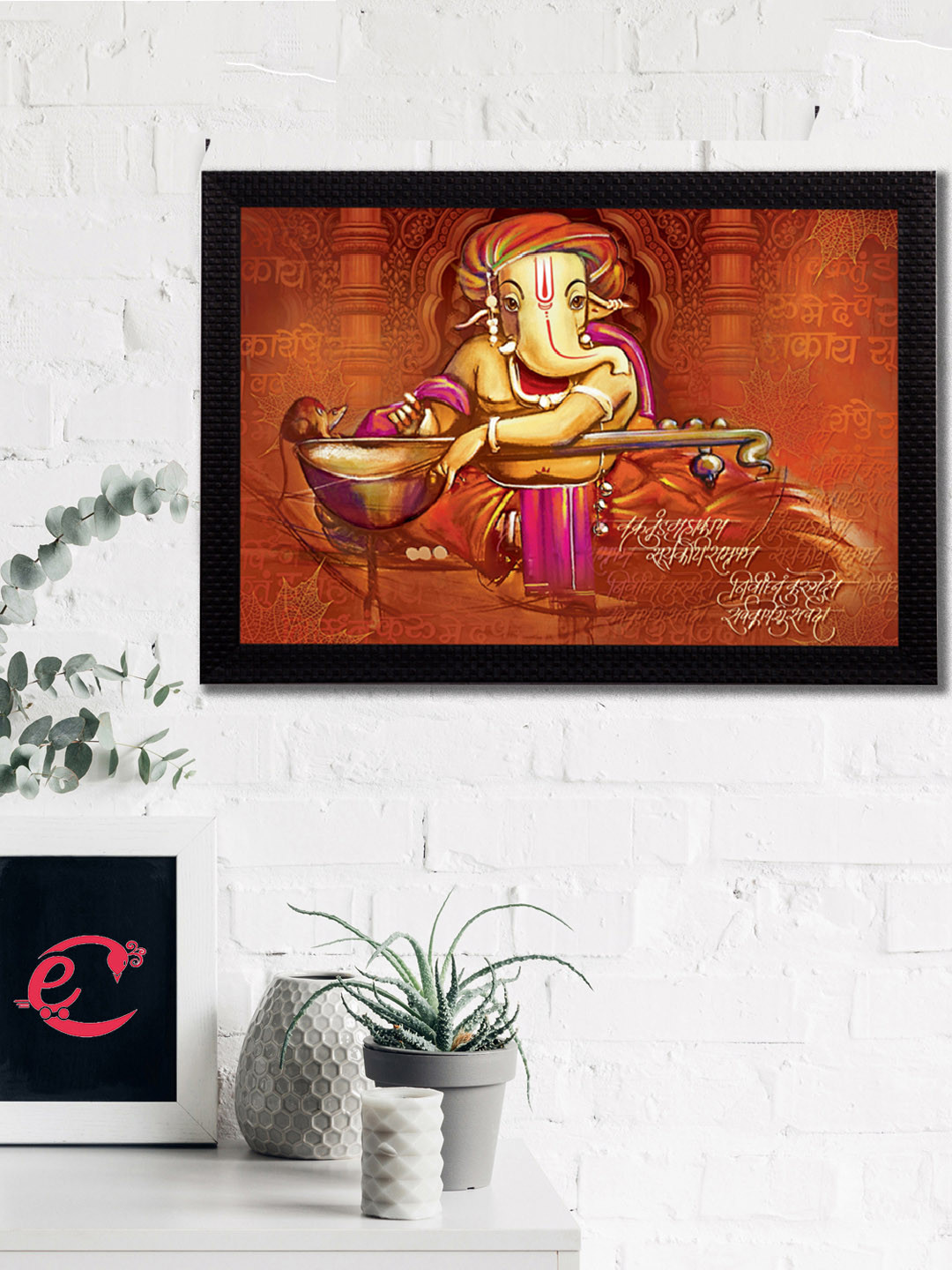 eCraftIndia Red & Yellow Lord Ganesha Satin Matt Texture UV Wall Art