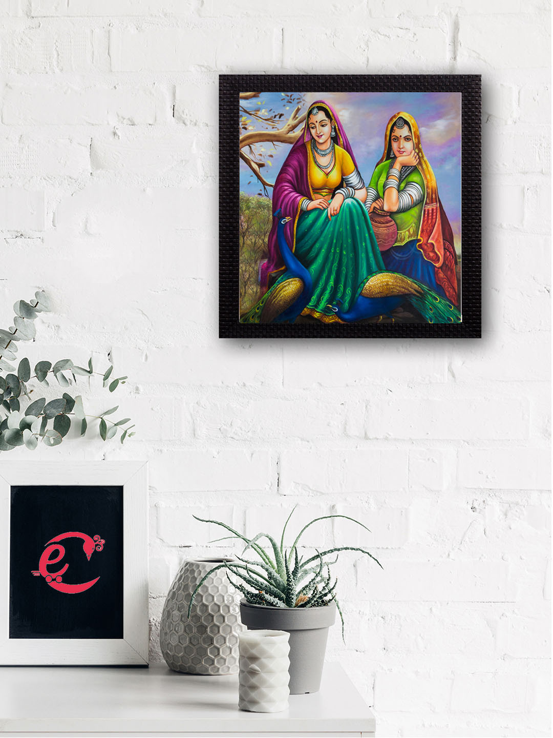 eCraftIndia Sitting Lady Satin Matt Wall Square Paintings Wall Art - 12x12In