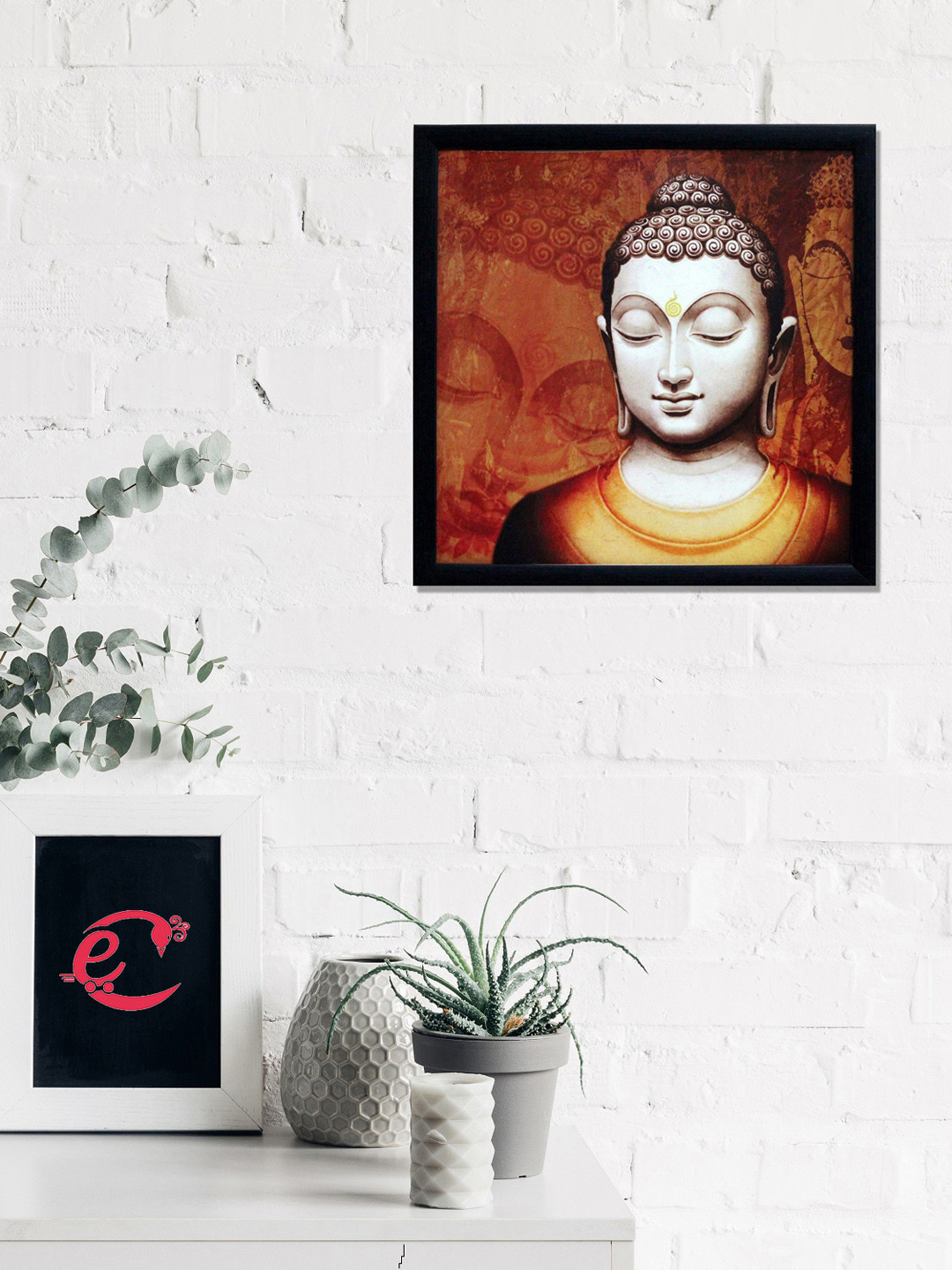 eCraftIndia Brown & Yellow Meditating Buddha Satin Matt Texture UV Wall Art