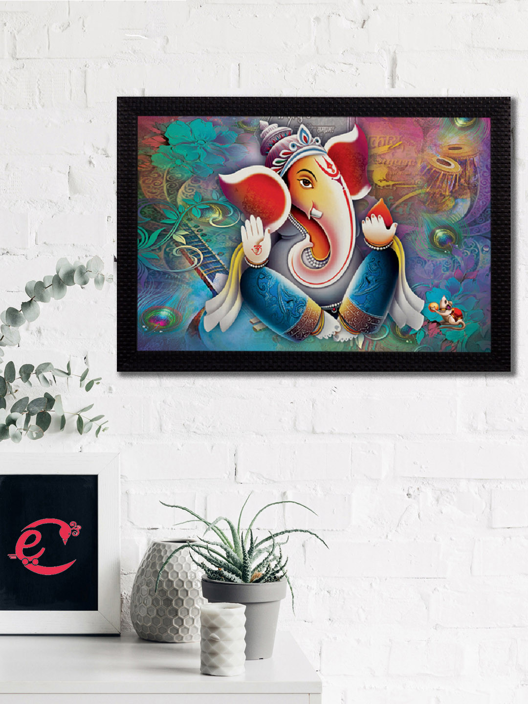eCraftIndia Lord Ganesha Satin Matt Wall Rectangle Paintings Wall Art - 10 x 14In