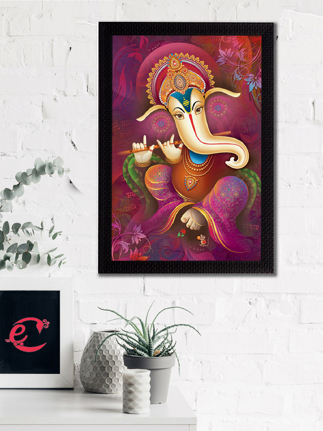 eCraftIndia Purple & Orange Lord Ganesha Satin Matt Texture UV Wall Art