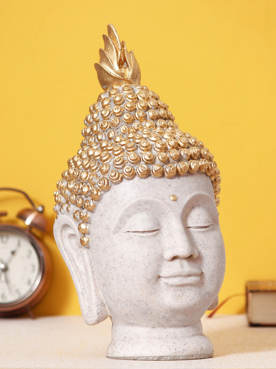 eCraftIndia Off-White & Gold-Toned Handcrafted Decorative Buddha Head Showpiece
