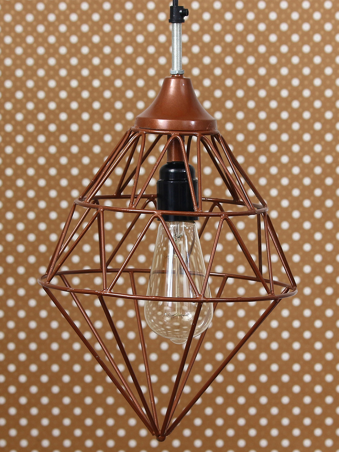 eCraftIndia Copper-Toned & Transparent Solid Diamond Cage Hanging Light