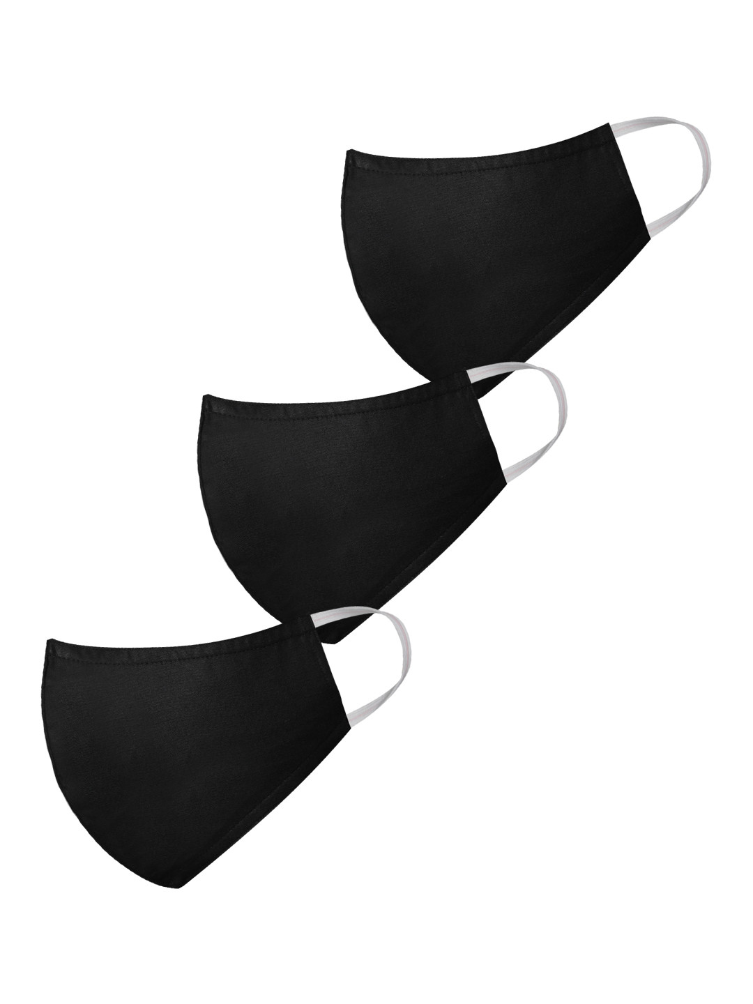 VASTRAMAY Unisex Set of 3 Black Solid Reusable 3-Ply Protective Outdoor Cloth Face Masks