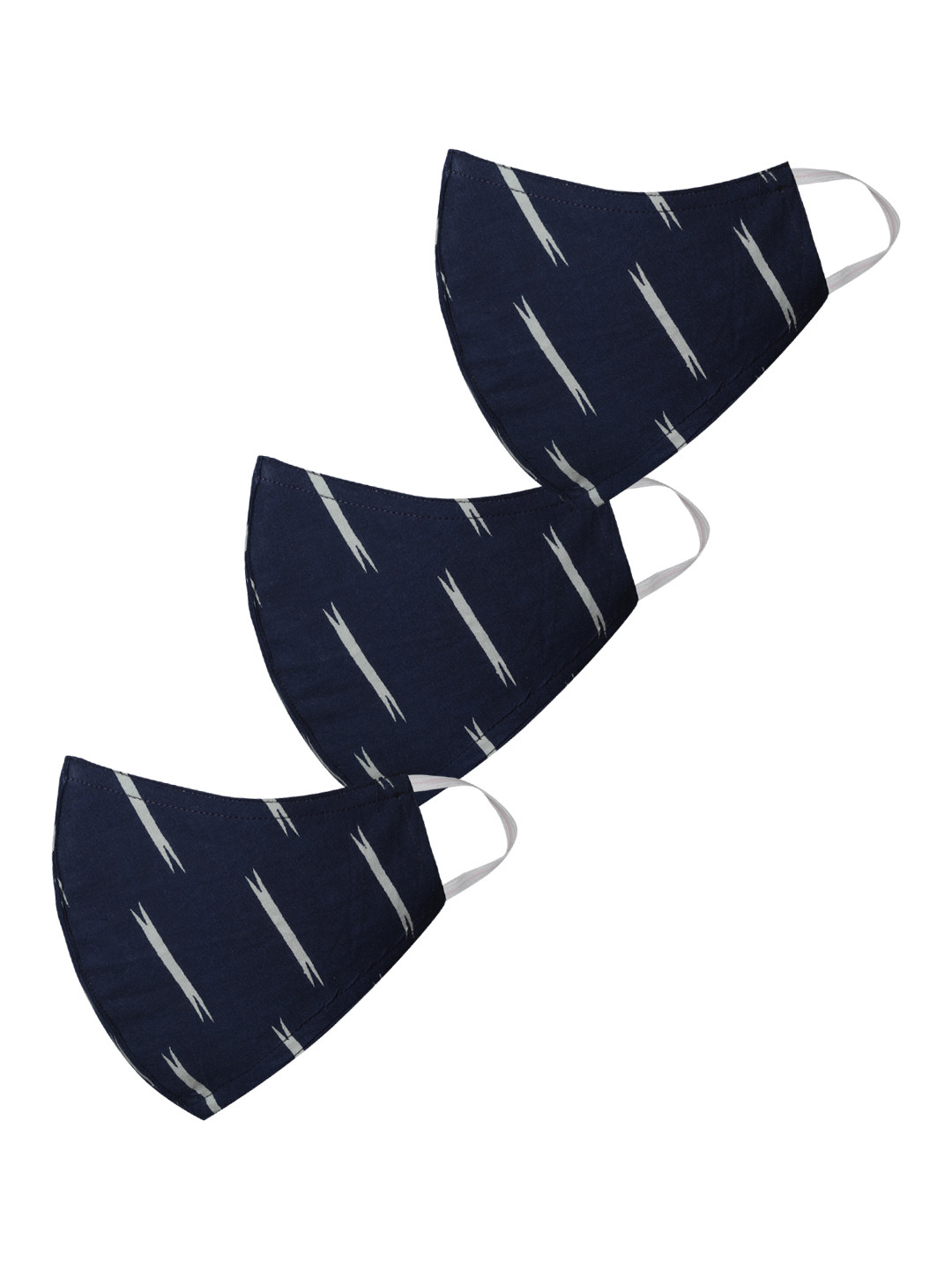 VASTRAMAY Unisex Set of 3 Navy Blue Reusable 3-Ply Printed Protective Outdoor Face Masks