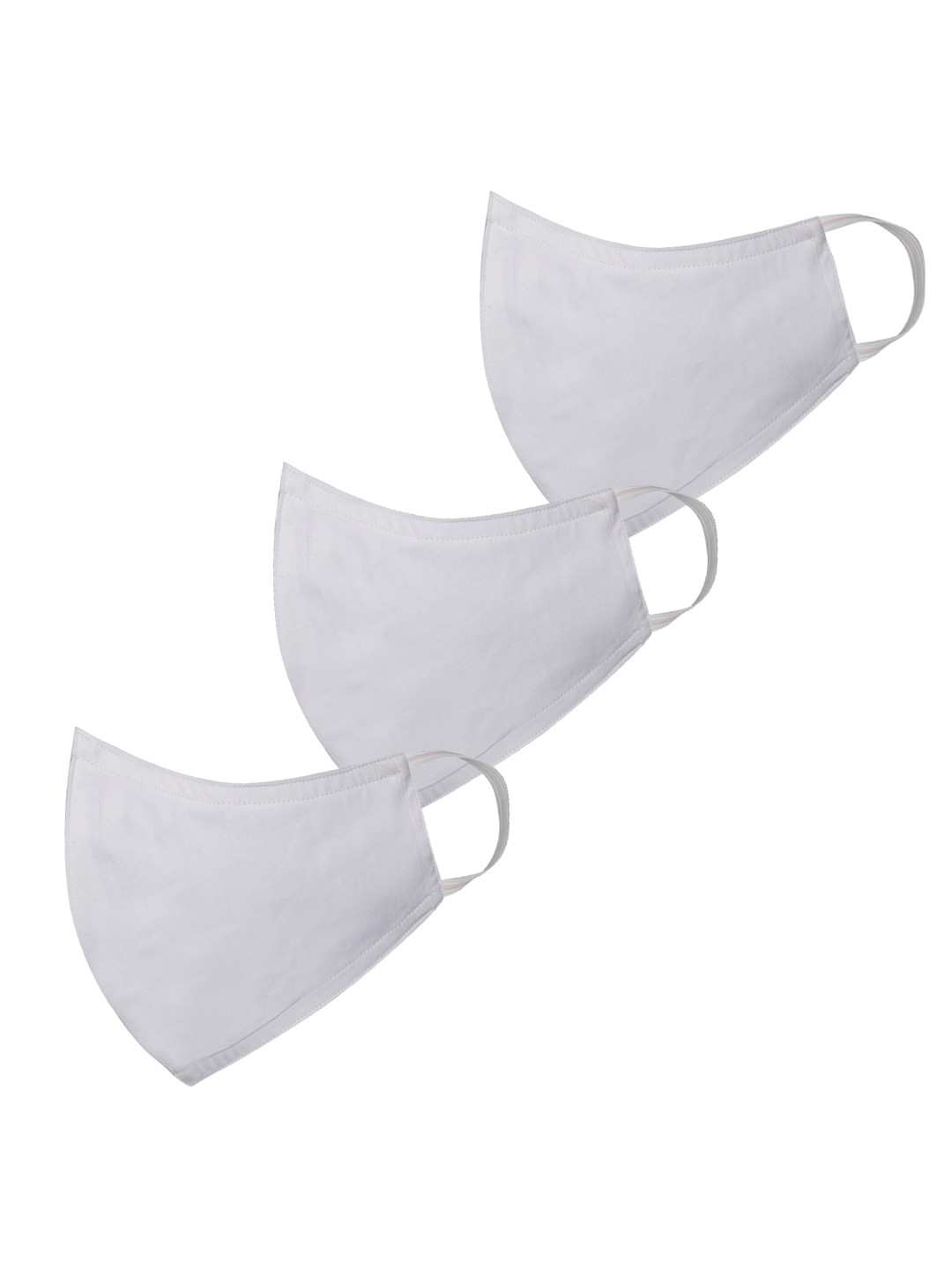VASTRAMAY Unisex Set of 3 White Reusable 3-Ply Solid Protective Outdoor Cloth Face Masks