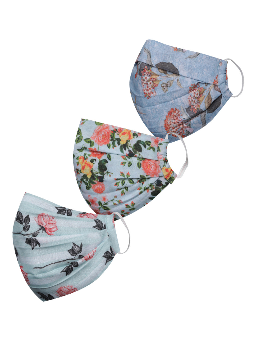 VASTRAMAY Unisex Set of 3 Floral Print 2-Ply Reusable Protective Outdoor Face Masks