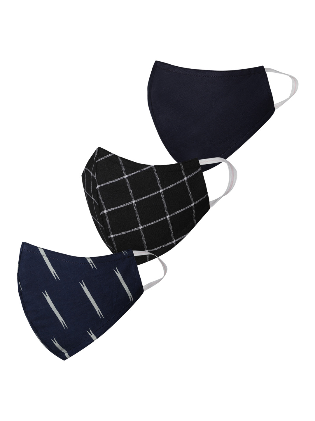 VASTRAMAY Adults Black & Navy Blue Pack of 3 Reusable 3-Layer Outdoor Masks