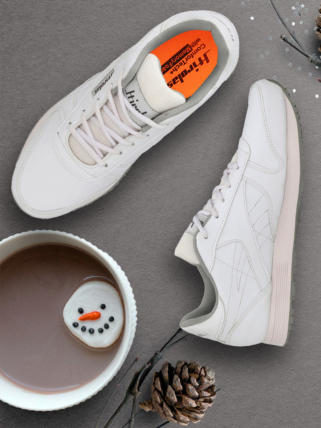 HIROLAS Men White Shock Absorbing Running Shoes