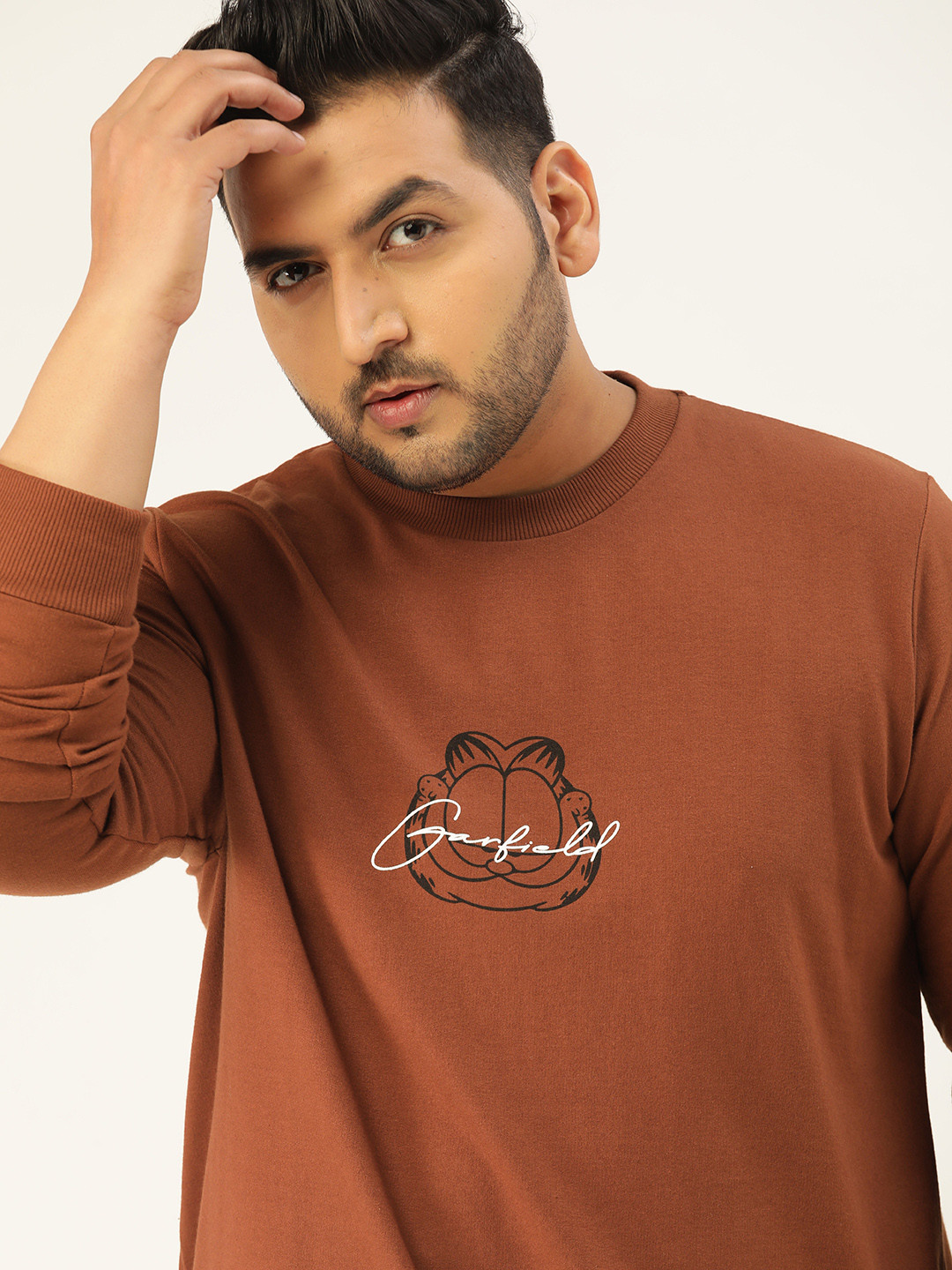 Sztori GarfieldMen Plus Size Brown Garfield Print Sweatshirt