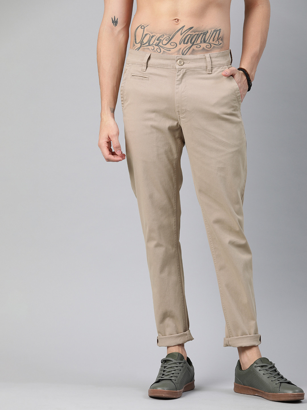 Roadster Men Beige Regular Fit Solid Chinos