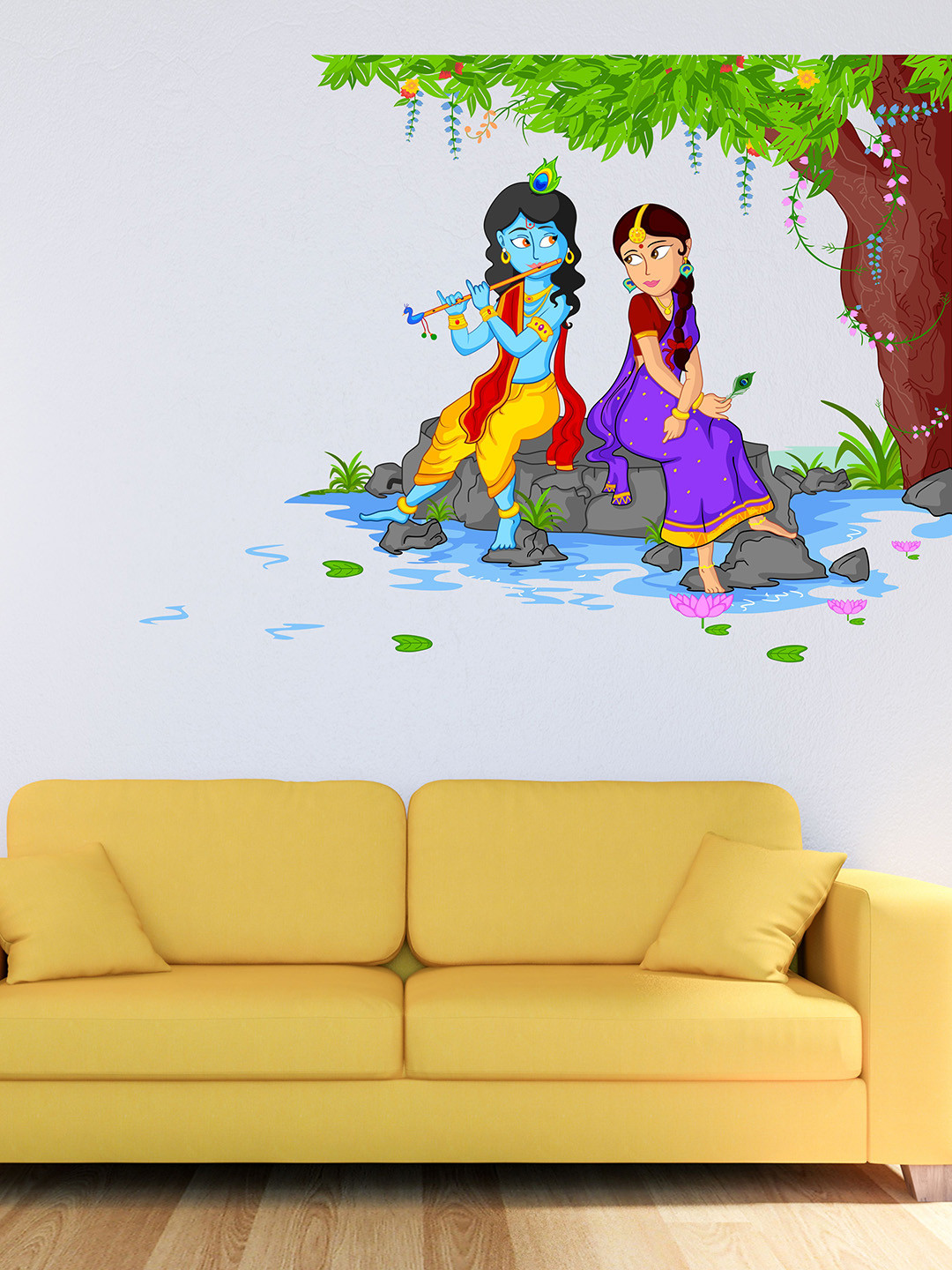 rawpockets Multicoloured Lord Krishna Wall Sticker
