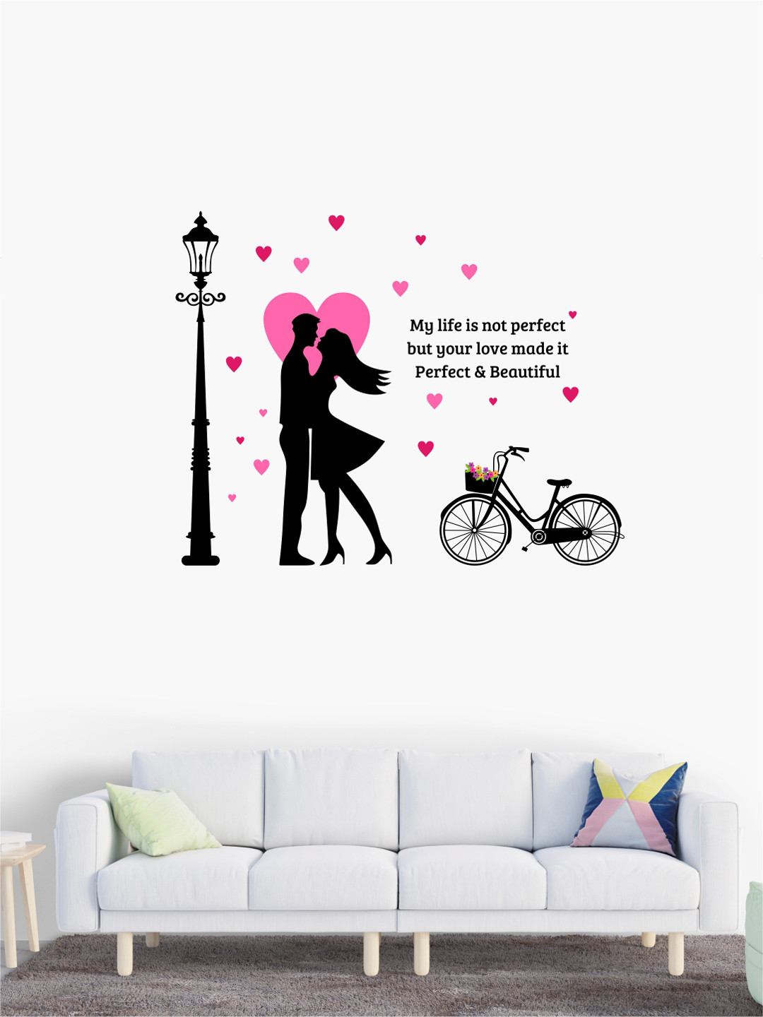 rawpockets Unisex Love Couple with Street Lamp and Cycle Wall Stickers