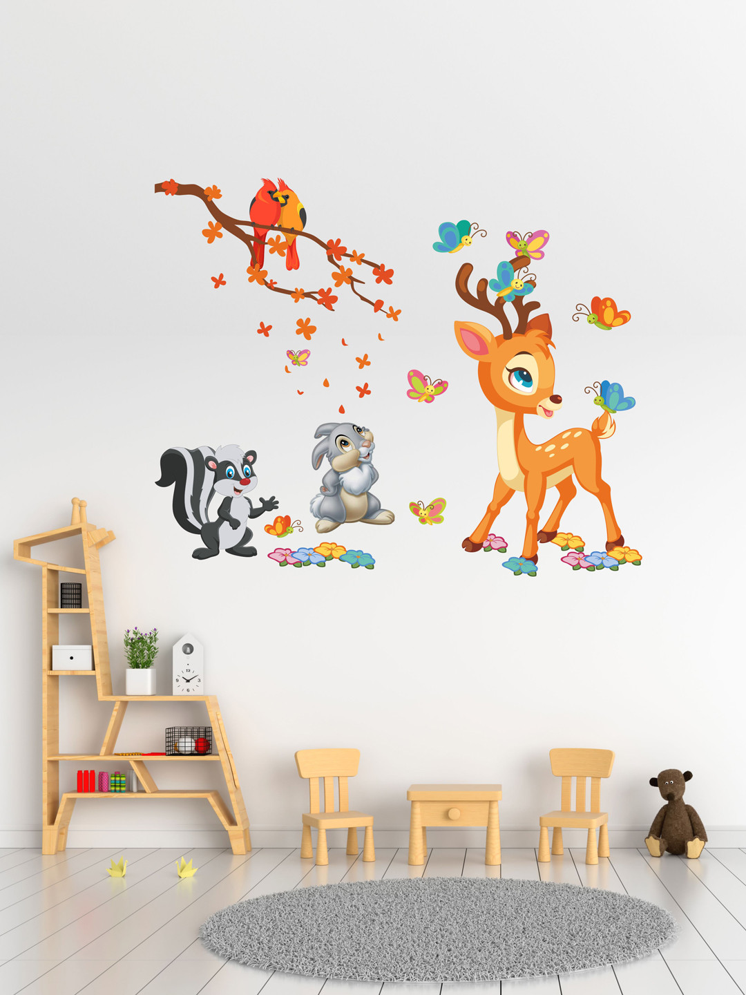 rawpockets Multicoloured Little Deer Playing PVC Vinyl Wall Stickers