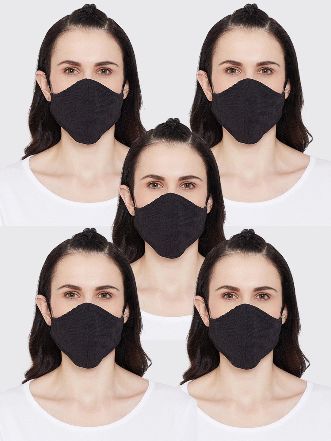 Pannkh Unisex Pack Of 5 Black 2-Ply Reusable Outdoor Masks