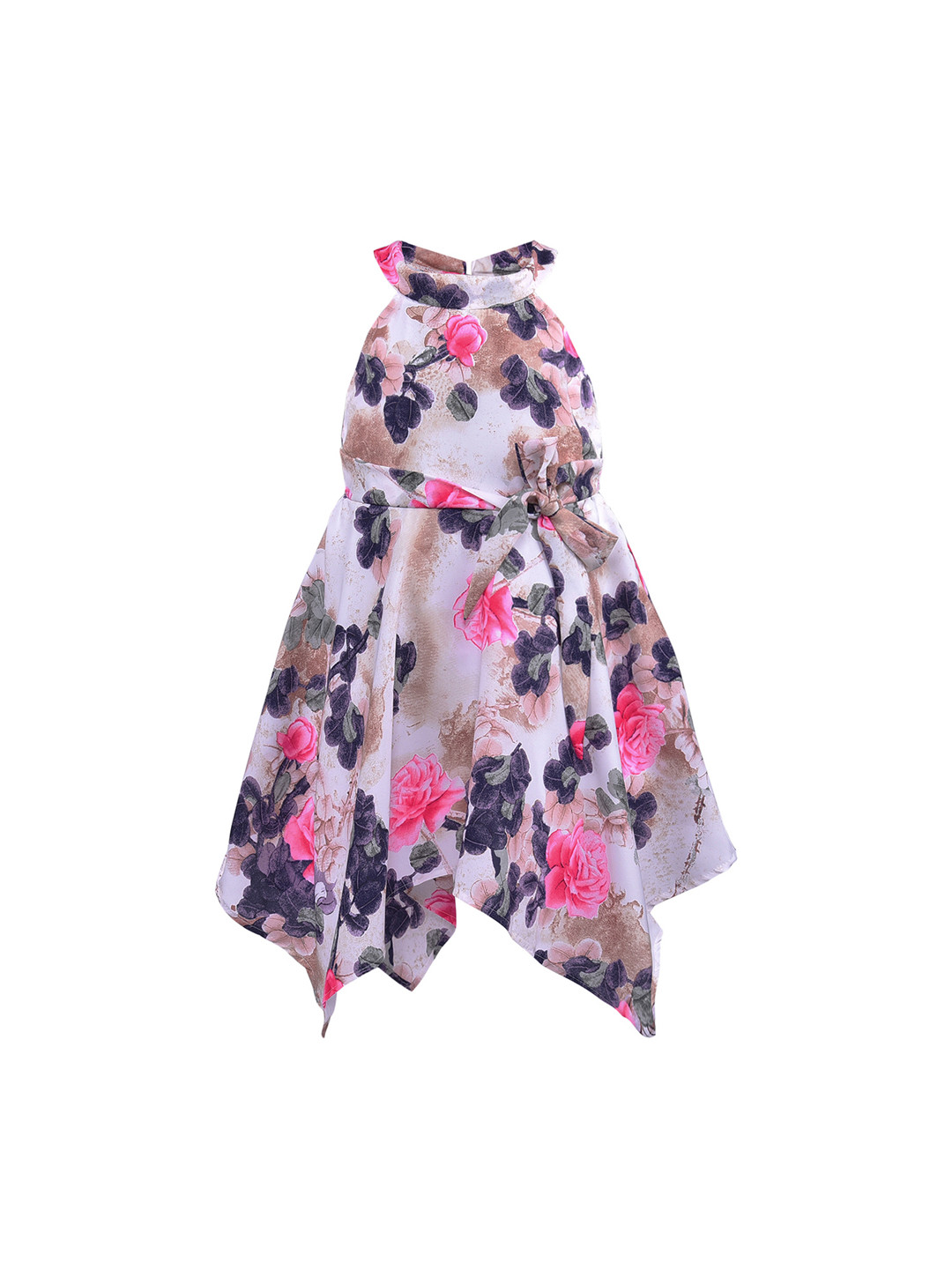 Wish Karo Girls Pink & White Floral Print Fit and Flare Dress