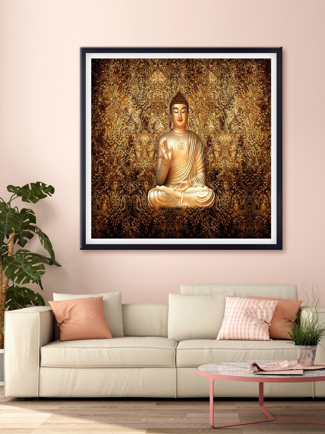 999Store Lord Buddha Gold Canvas Wall Living Room Square Paintings Wall Art -24 x 24In