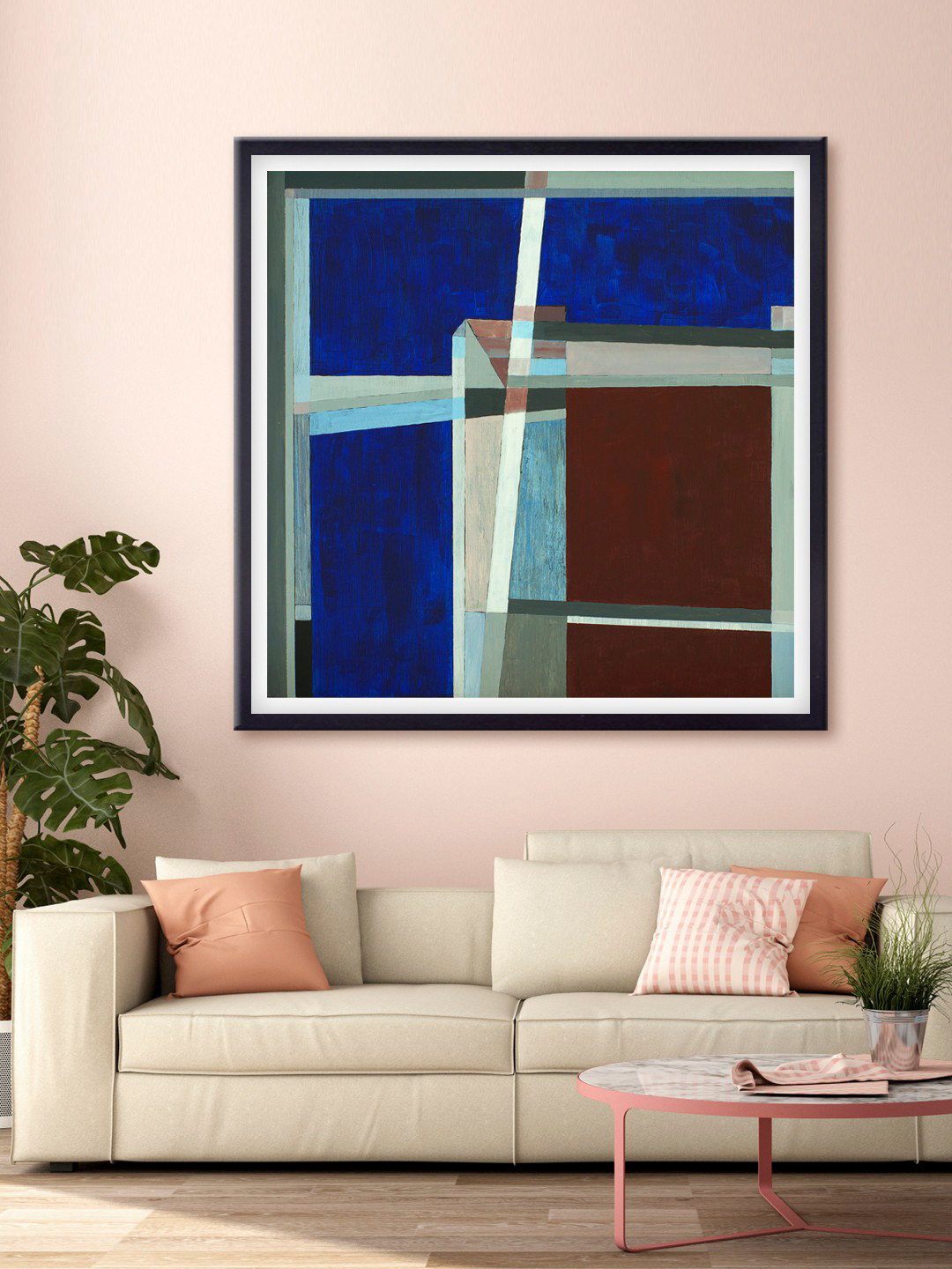 999Store Blue & Maroon Abstract Printed Canvas Wall Art