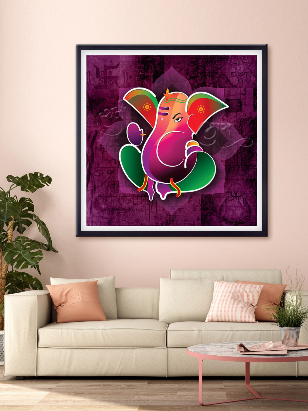 999Store Purple & Green Lord Ganesha Canvas Printed Wall Art