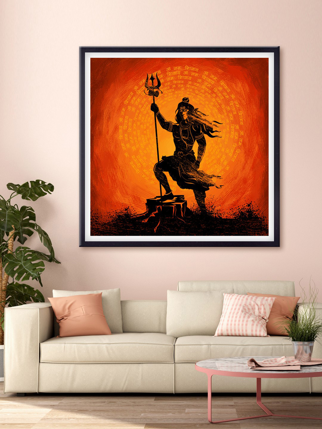 999Store Orange & Black Lord Shiva Printed Canvas Wall Art