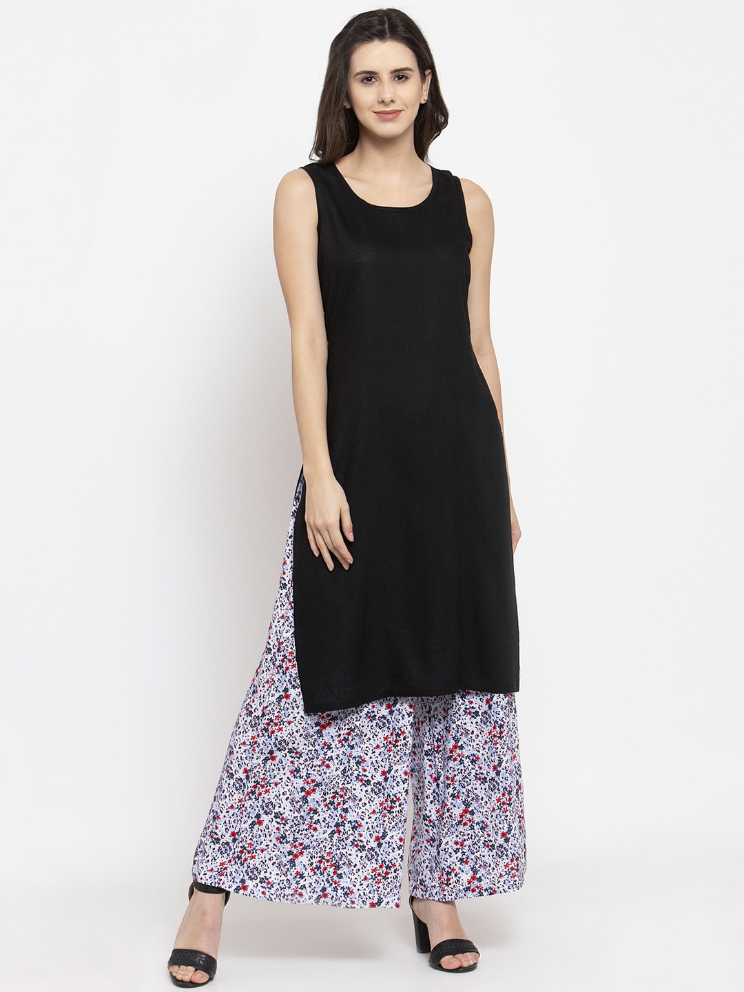Ayaany Women Black Solid Straight Kurta