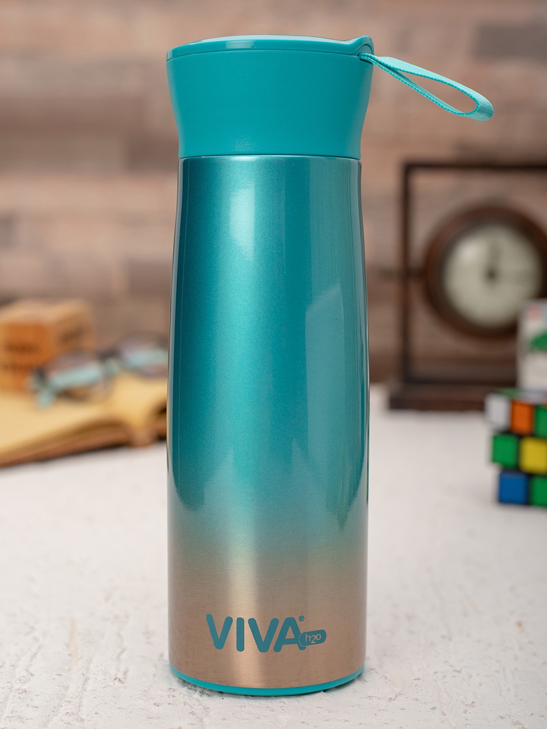 VIVA h2o Blue   Gold Toned Ombre Stainless Steel Vaccum Insulated Water Bottle 350 ml