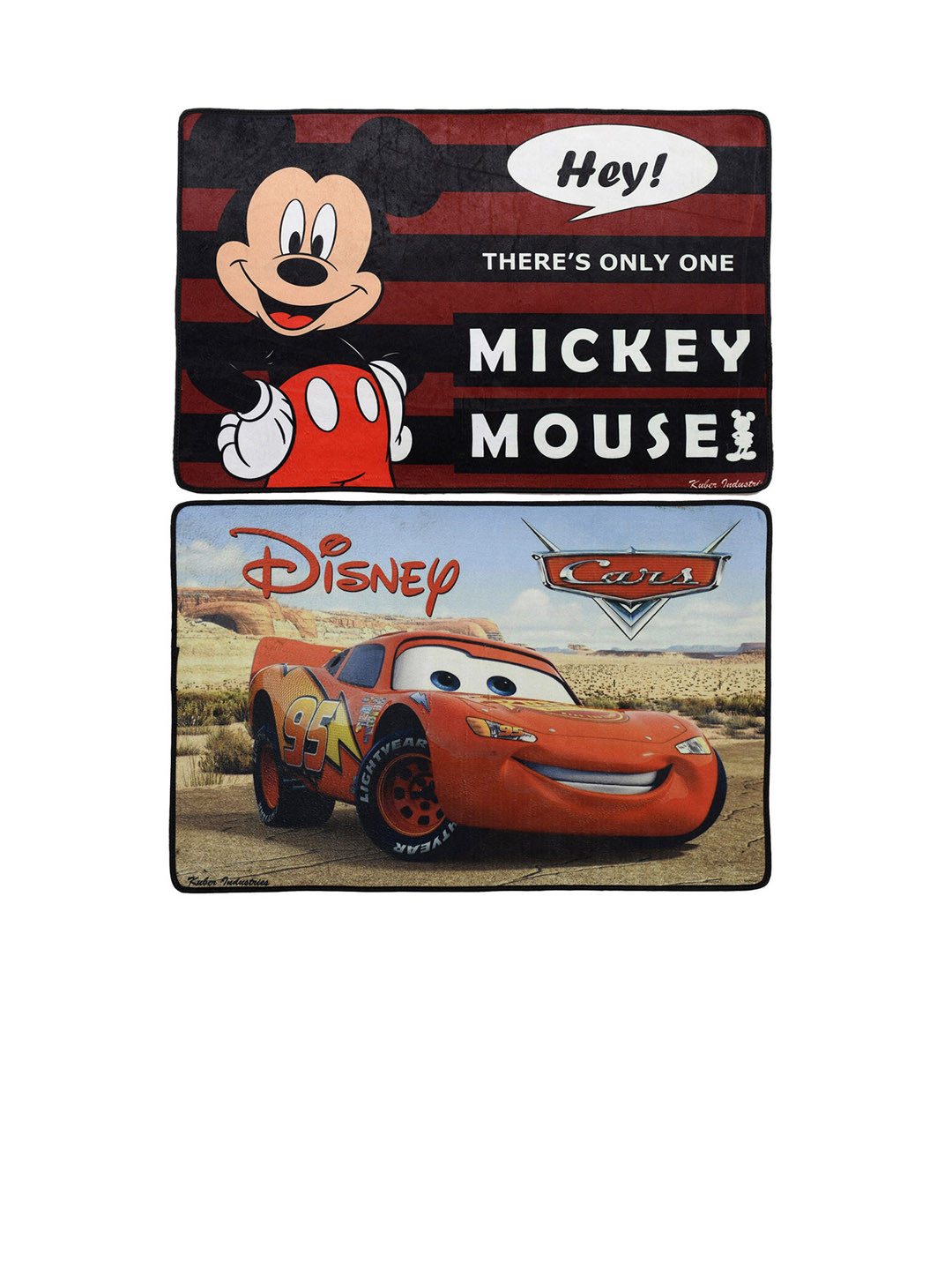 Kuber Industries Set Of 2 Disney Mickey Mouse & Cars 2 Printed Anti-Slip Doormats