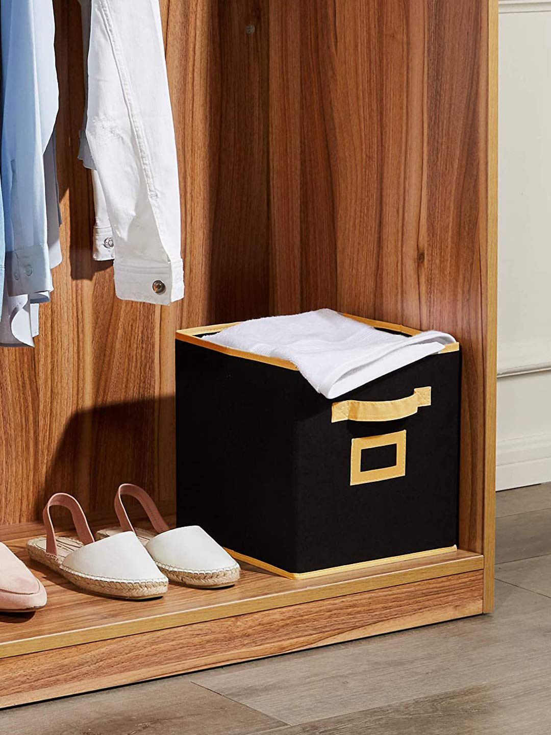 Kuber Industries Black Solid Non Woven Large Foldable Storage Box