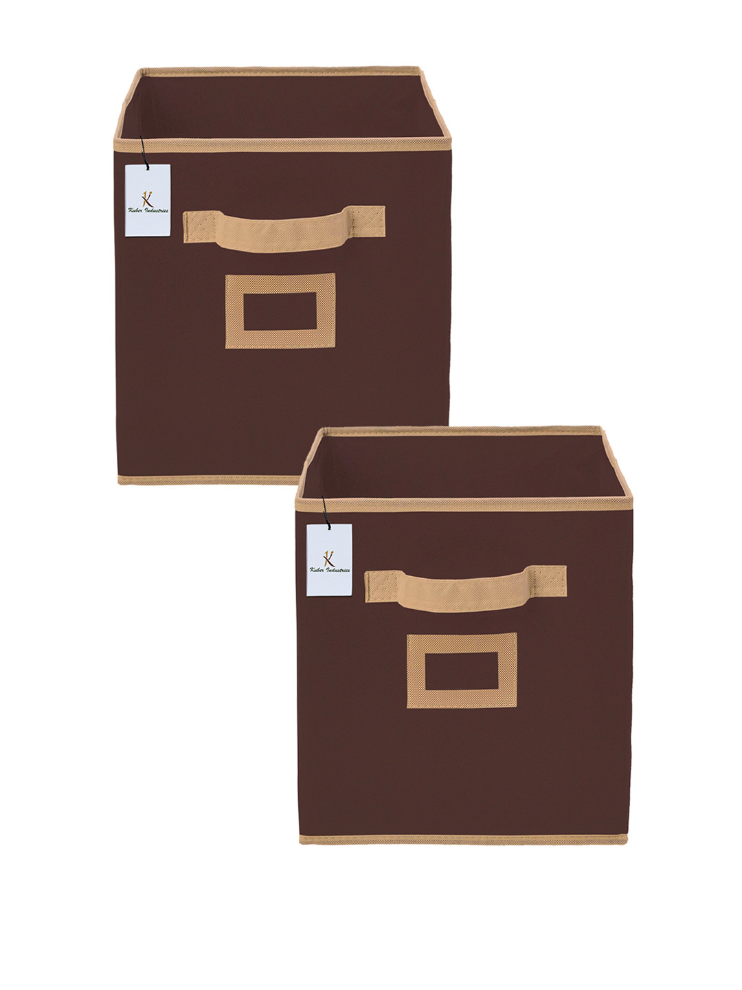 Kuber Industries Set Of 2 Coffee Brown & Beige Solid Non-Woven Large Foldable Storage Organiser Cubes/Boxes