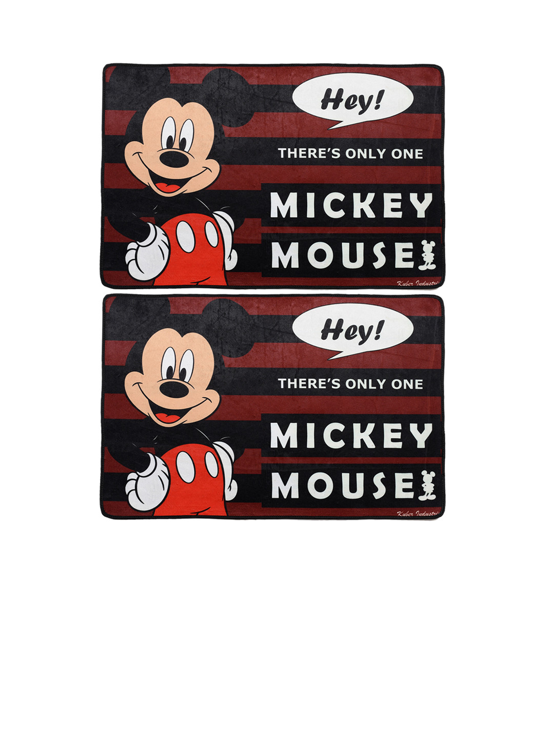 Kuber Industries Set Of 2 Maroon & Black Mickey Mouse Printed Anti-Slip Doormats