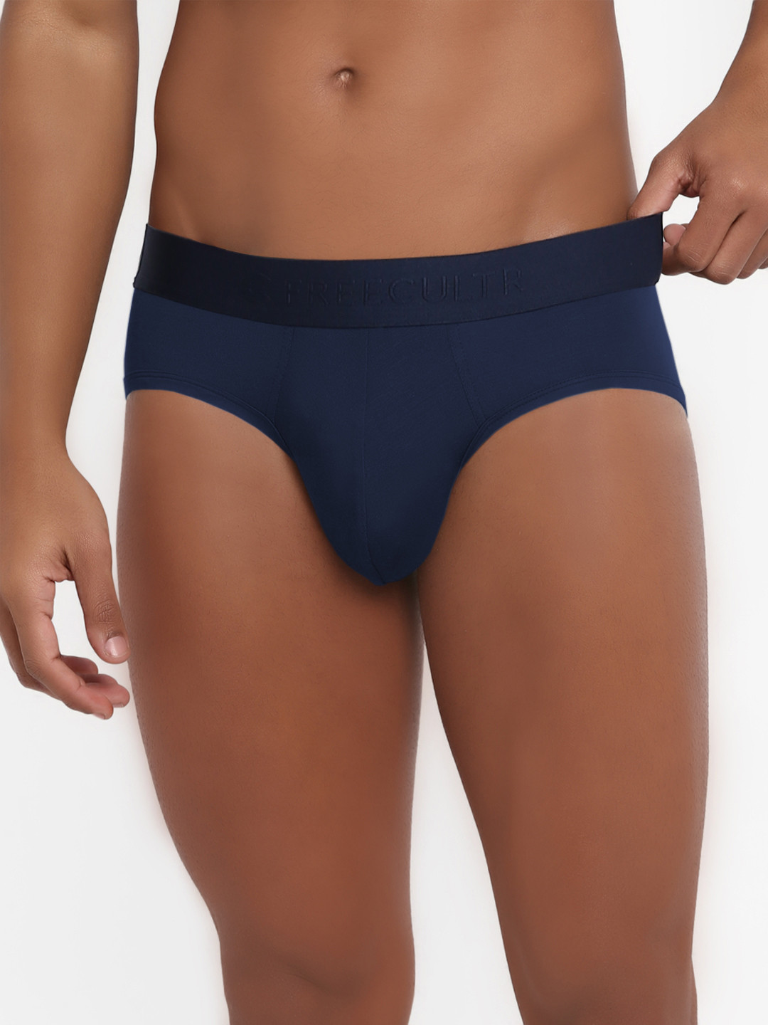 FREECULTR Men Navy Blue Solid AntiMicrobial AirSoft Micromodal Basic Briefs