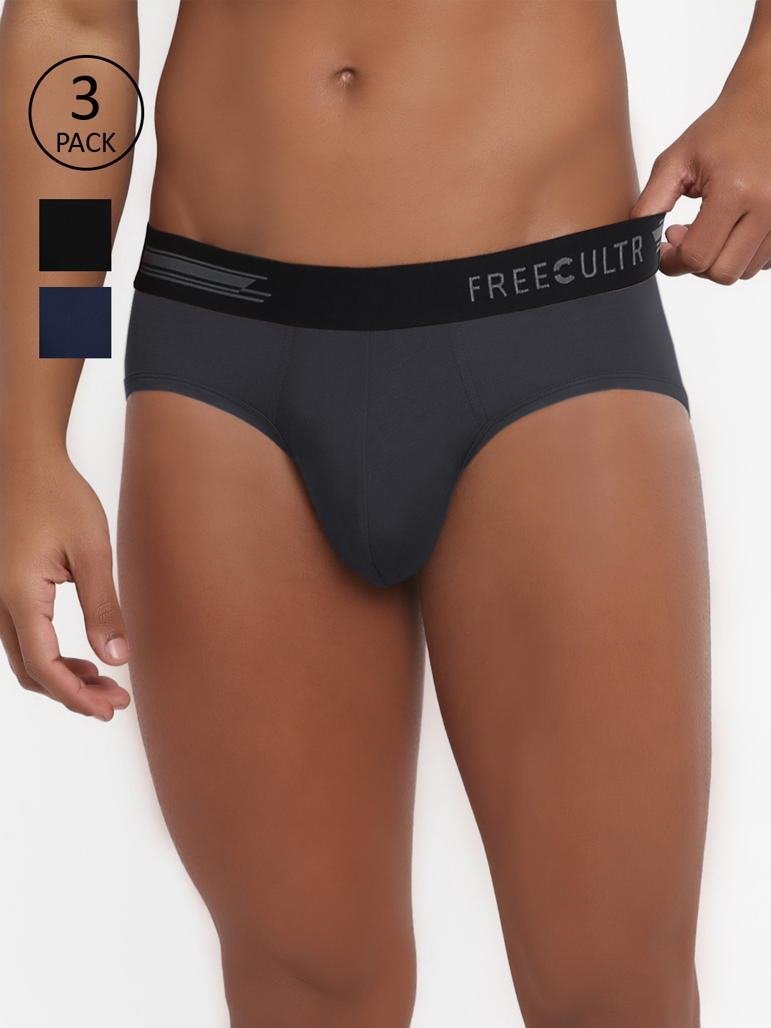 FREECULTR Men Pack Of 3 Solid AntiMicrobial AirSoft Micromodal Basic Briefs