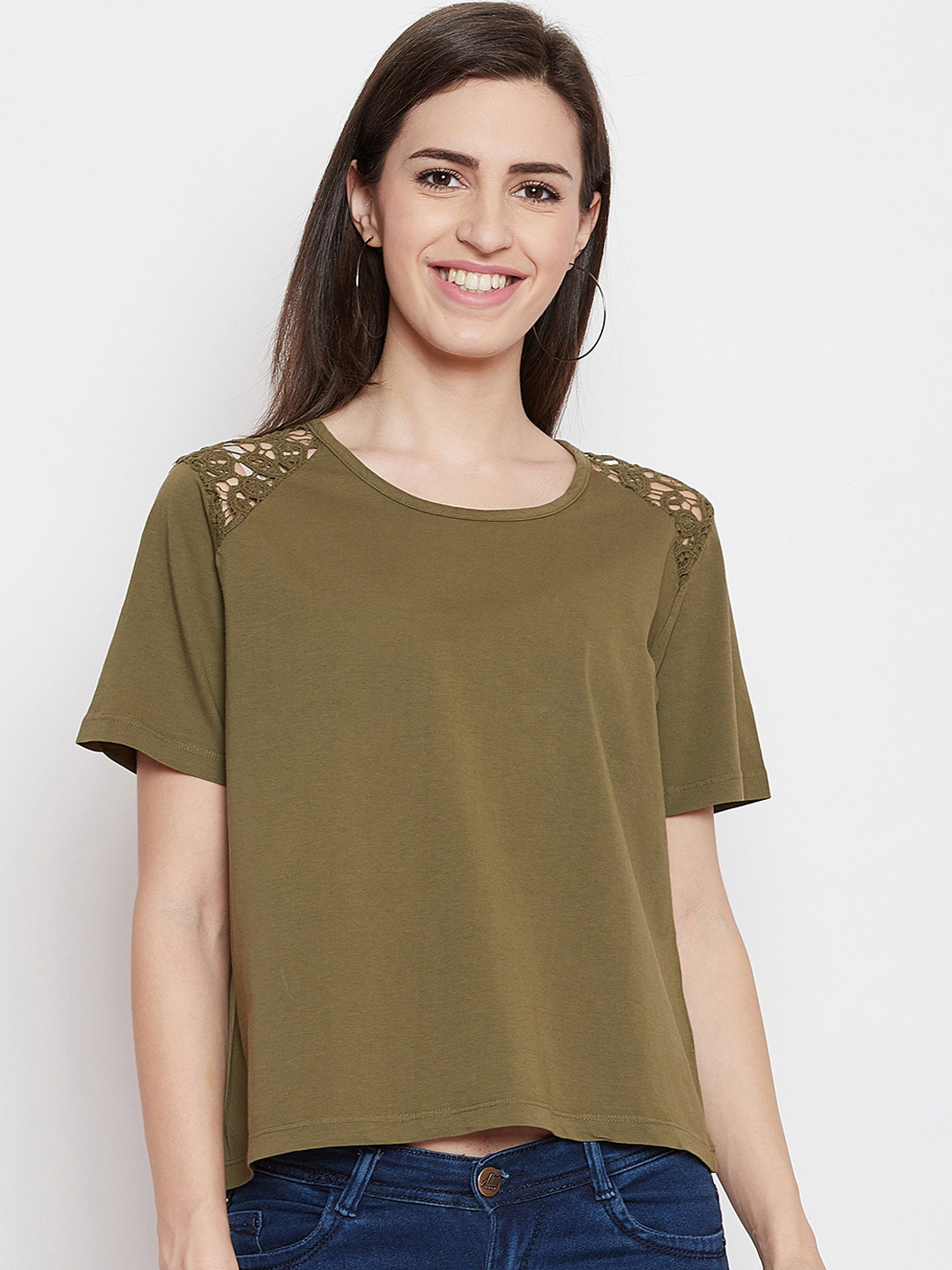Austin wood Women Green Self Design A-Line Top