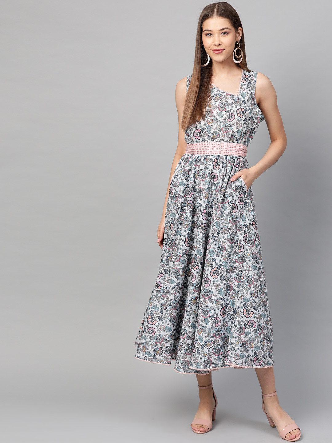 Laado - Pamper Yourself Women Blue & Pink Ethnic Printed A-Line Dress