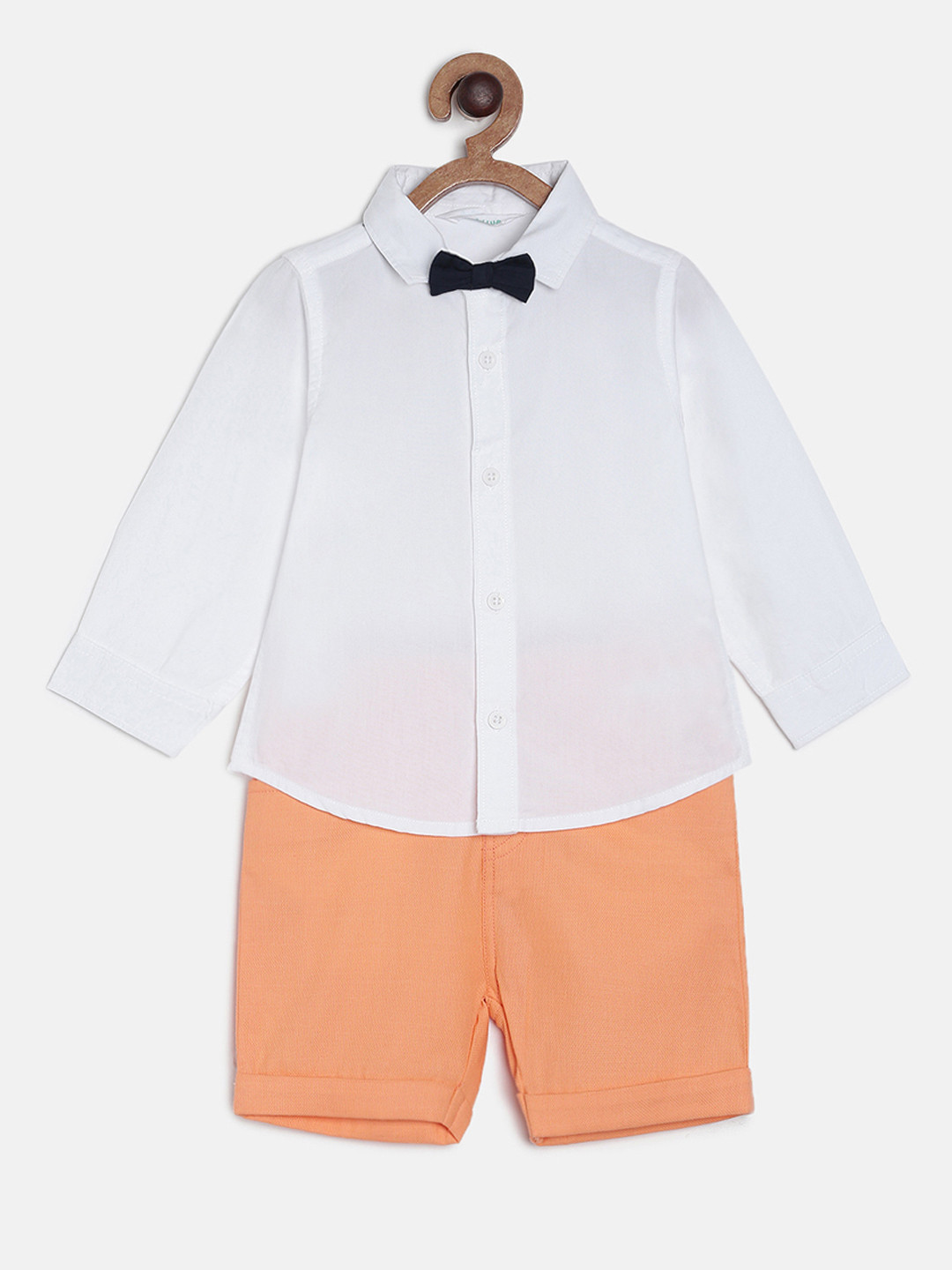 MINI KLUB Boys White & Orange Solid Shirt with Shorts