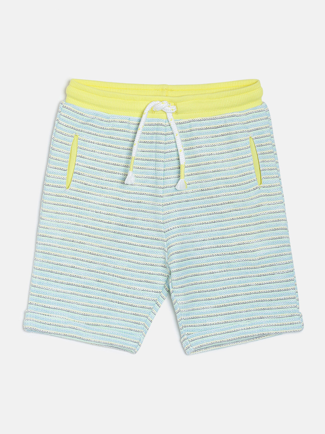 MINI KLUB Boys Green & Black Striped Regular Fit Regular Shorts
