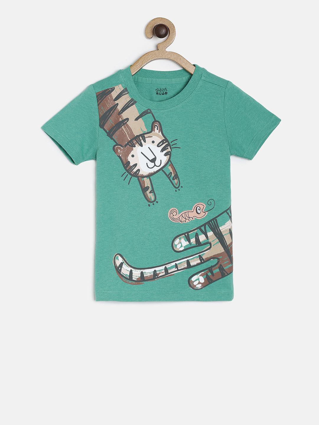 MINI KLUB Boys Green Printed Round Neck Pure Cotton T-shirt